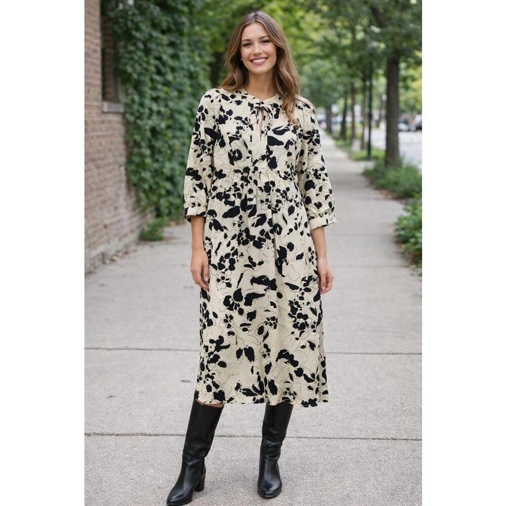 Part Two Women's Midi Dress with Black Floral Print‎ - Size 36